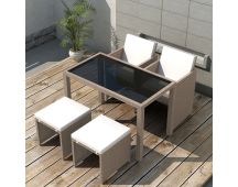 vidaXL 5 Piece Outdoor Dining Set with Cushions Poly Rattan Beige