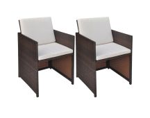 vidaXL Garden Chairs 2 pcs with Cushions and Pillows Poly Rattan Brown