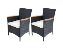 vidaXL Garden Chairs 2 pcs with Cushions Poly Rattan Black