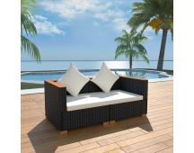 vidaXL Garden Sofa Poly Rattan Black