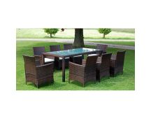 vidaXL 9 Piece Outdoor Dining Set with Cushions Poly Rattan Brown