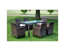 vidaXL 7 Piece Outdoor Dining Set with Cushions Poly Rattan Brown