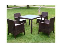 vidaXL 5 Piece Outdoor Dining Set with Cushions Poly Rattan Brown