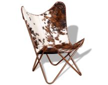 vidaXL Butterfly Chair Brown and White Real Cowhide Leather