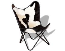 vidaXL Butterfly Chair Black and White Real Cowhide Leather