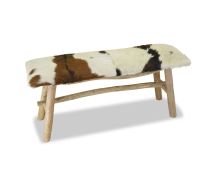 vidaXL Bench Real Leather Teak