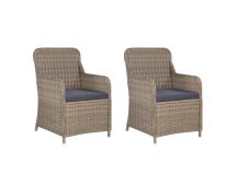 vidaXL Outdoor Chairs with Cushions 2 pcs Poly Rattan Brown