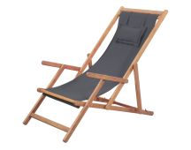 vidaXL Folding Beach Chair Fabric and Wooden Frame Grey