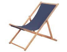 vidaXL Folding Beach Chair Fabric and Wooden Frame Blue