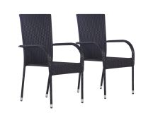 vidaXL Stackable Outdoor Chairs 2 pcs Poly Rattan Black