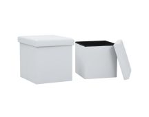 vidaXL Folding Storage Stools 2 pcs White Faux Leather