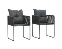 vidaXL Outdoor Chairs 2 pcs with Pillows Poly Rattan Black