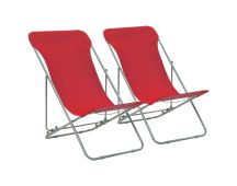 vidaXL Folding Beach Chairs 2 pcs Steel and Oxford Fabric Red