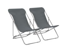 vidaXL Folding Beach Chairs 2 pcs Steel and Oxford Fabric Grey