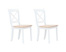 vidaXL Dining Chairs 2 pcs White and Light Wood Solid Rubber Wood