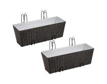 vidaXL Balcony Trapezoid Rattan Planter 2 pcs Black