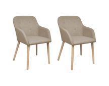 vidaXL Dining Chairs 2 pcs Beige Fabric and Solid Oak Wood