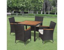 vidaXL 5 Piece Outdoor Dining Set with Cushions Poly Rattan Black