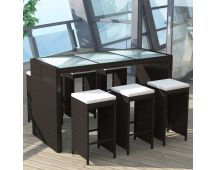 vidaXL 7 Piece Garden Bar Set with Cushions Poly Rattan Brown