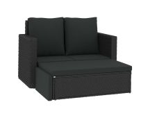 vidaXL 2 Piece Garden Lounge Set with Cushions Poly Rattan Black