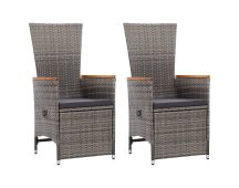 vidaXL Reclining Garden Chairs 2 pcs with Cushions Poly Rattan Grey