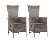 vidaXL Outdoor Chairs 2 pcs with Cushions Poly Rattan Grey