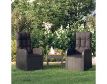 vidaXL Reclining Garden Chairs 2 pcs with Cushions Poly Rattan Black