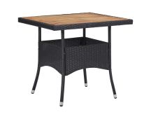 vidaXL Outdoor Dining Table Black Poly Rattan and Solid Acacia Wood