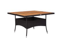 vidaXL Outdoor Dining Table Black Poly Rattan and Solid Acacia Wood