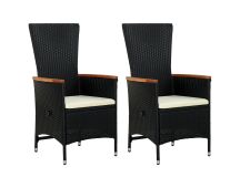 vidaXL Outdoor Chairs 2 pcs with Cushions Poly Rattan Black