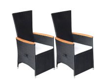 vidaXL Reclining Garden Chairs 2 pcs with Cushions Poly Rattan Black