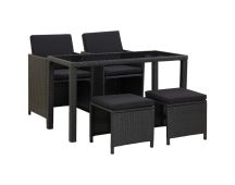 vidaXL 5 Piece Outdoor Dining Set with Cushions Poly Rattan Black