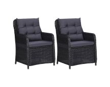 vidaXL Garden Chairs 2 pcs with Cushions Poly Rattan Black