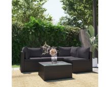 vidaXL 5 Piece Garden Lounge Set with Cushions Poly Rattan Black