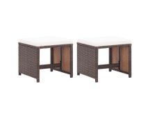 vidaXL Garden Stools 2 pcs with Cushions Poly Rattan Brown