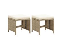 vidaXL Garden Stools 2 pcs with Cushions Poly Rattan Beige