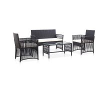 vidaXL 4 Piece Garden Lounge Set with Cushion Poly Rattan Black