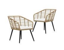 vidaXL Garden Chairs with Cushions 2 pcs Poly Rattan Oak