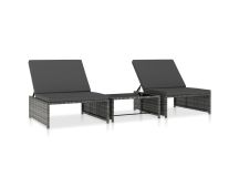 vidaXL Sun Loungers 2 pcs with Table Poly Rattan Grey