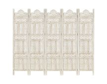 vidaXL Hand carved 5-Panel Room Divider White 200x165 cm Solid Mango Wood