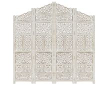 vidaXL Hand carved 4-Panel Room Divider White 160x165 cm Solid Mango Wood