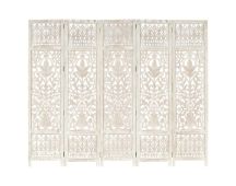 vidaXL Hand carved 5-Panel Room Divider White 200x165 cm Solid Mango Wood