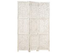 vidaXL Hand carved 3-Panel Room Divider White 120x165 cm Solid Mango Wood