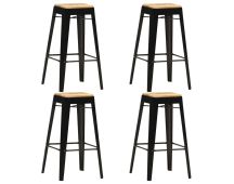 vidaXL Bar Stools 4 pcs Black Solid Mango Wood