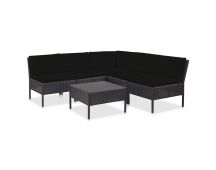 vidaXL 6 Piece Garden Lounge Set with Cushions Poly Rattan Black