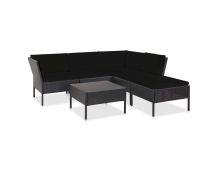 vidaXL 6 Piece Garden Lounge Set with Cushions Poly Rattan Black