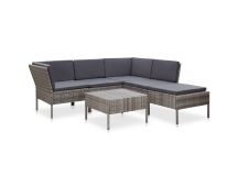 vidaXL 6 Piece Garden Lounge Set with Cushions Poly Rattan Grey