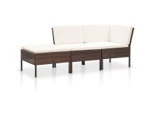 3 Piece Garden Lounge Set with Cushions Poly Rattan Brown