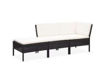 vidaXL 3 Piece Garden Lounge Set with Cushions Poly Rattan Black