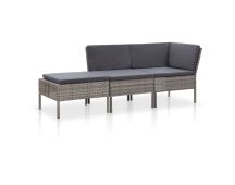 3 Piece Garden Lounge Set with Cushions Poly Rattan Grey